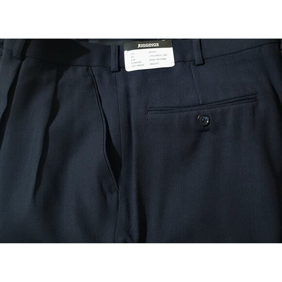 J.Riggings VTG Mens 41W 39In Unhemmed New Navy Pleated Dress Pants Wool Textired - Picture 4 of 10